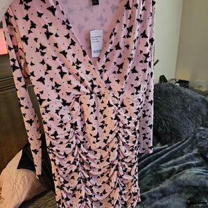 Pink Dress with Black Butterfly Print